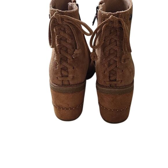 UGG Women's Size 7 Camel Suede Lace Back Side Zip Heeled Ankle Booties - Picture 5 of 9